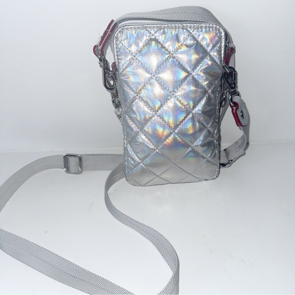 MZ Wallace MICRO CROSBY Iridescent Silver Quilted Crossbody Phone Bag - Picture 6 of 10